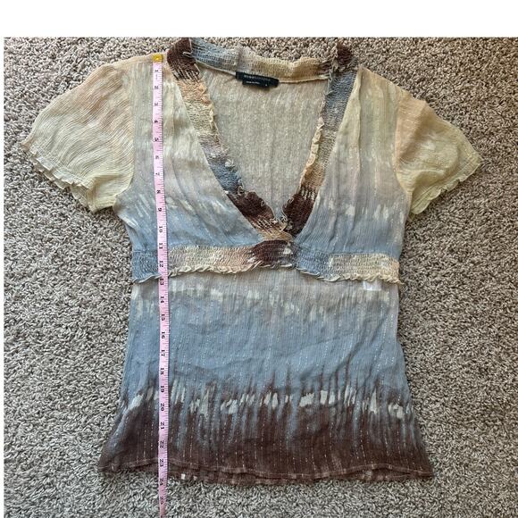 Y2K fairy silk babydoll top, BCBGMAXAZRIA, fall whimsical blue/brown/gold, Small - Picture 4 of 6